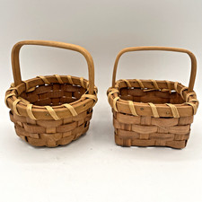 Mini Set of Round  Square Baskets - Woven Split Oak Natural Wood