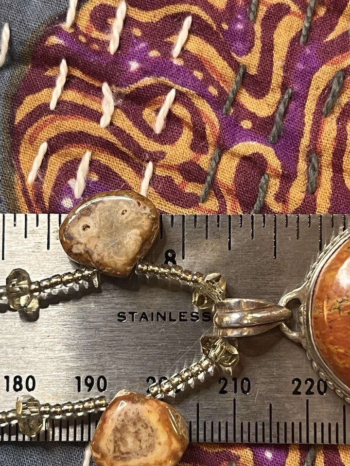 Collar hecho a mano de ley y ágata longitud ajustable Foto 3 de 4