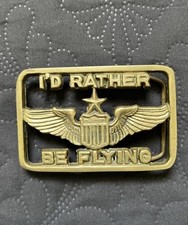 Vintage  I'd Rather Be Flying  Aviator Airline Airplane Solid Brass Belt Buckle