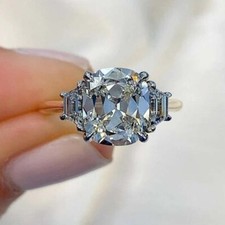 6 CT White Cushion Simulated Diamond Three Stone Solitaire Wedding Silver Ring
