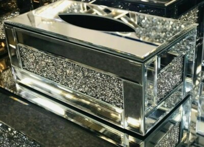 Silber geschliffener Kristall Diamant Streifen Bordüre Taschentuch Box Diamant Glitzer, Living
