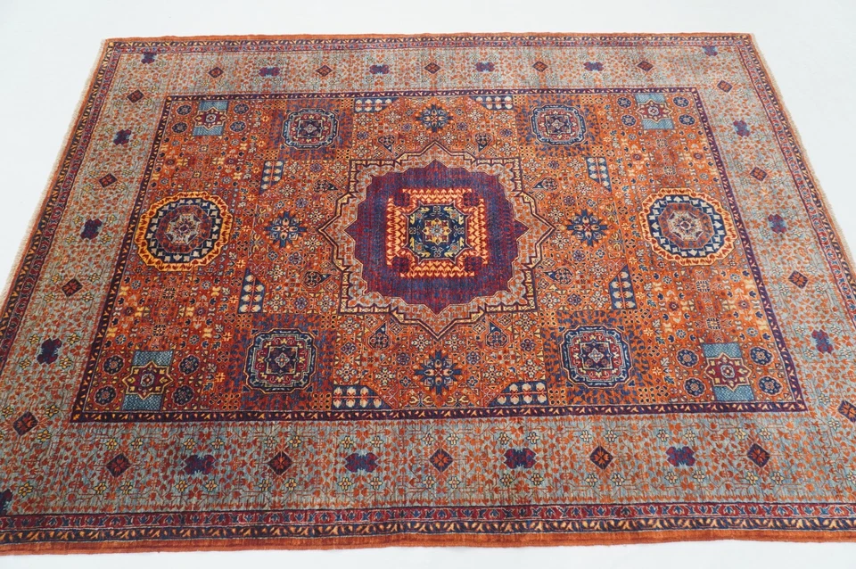 5 x 7 ft Rusty Orange Mamluk Afghan Hand Knotted Medallion Area Rug - Image 3 of 4