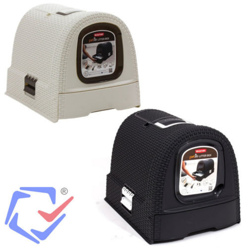 Toilettes de chat Curver plastique bac litière fermé beige et graphite