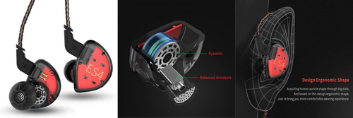 KZ ES4 In Ear Earphones Headphones,Yinyoo High Resolution Noise no mic, Black