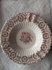 50’s Vintage UNITED China Floral 22k Gold Border Dinner Ashtray GOLD ROSEBUD N-9