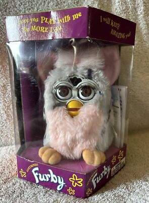 Vintage 1998 FURBY 70-800 Grey & Pink W/ Leopard Spot Brown Eyes