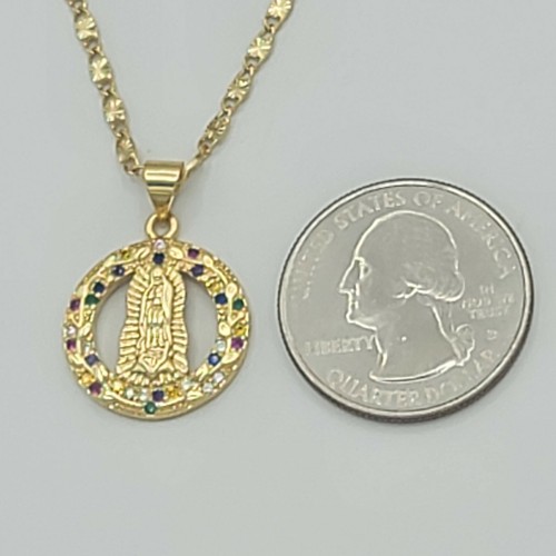 14K Gold Plated Our Lady of Guadalupe Multicolor CZ Pendant Necklace ...