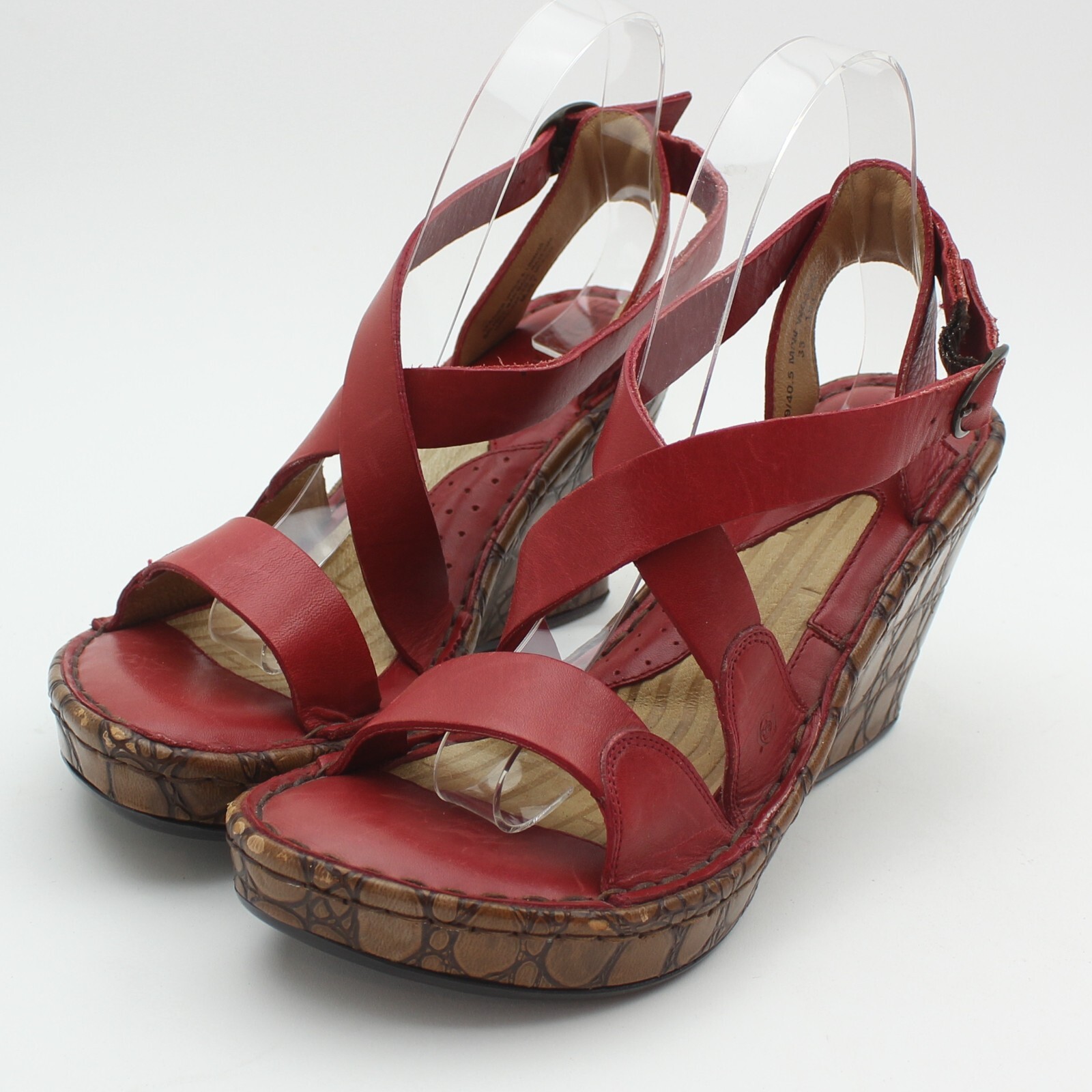 BOC Womens Red Leather Croc Wedge Heels Strappy Criss Cross Sandals Sz 9 |  eBay