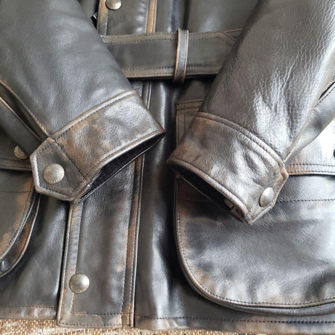 POLO RALPH LAUREN Motorcycle Jacket Horsehide Leather Men's Size S Brown Rare image 3