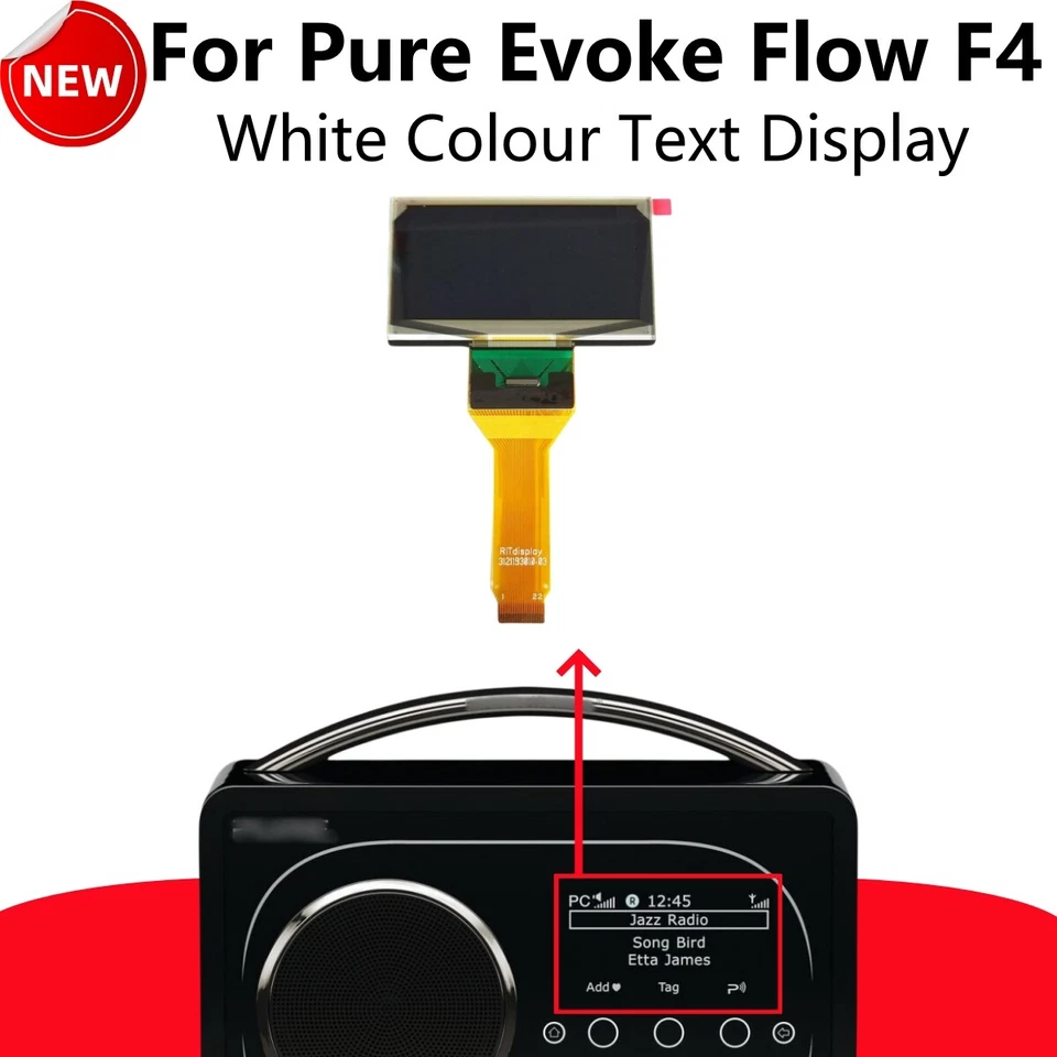 Pantalla Para Pure Evoke Flow F4 Avanti Oasis Radio OLED Blanco Texto Pantalla Parte