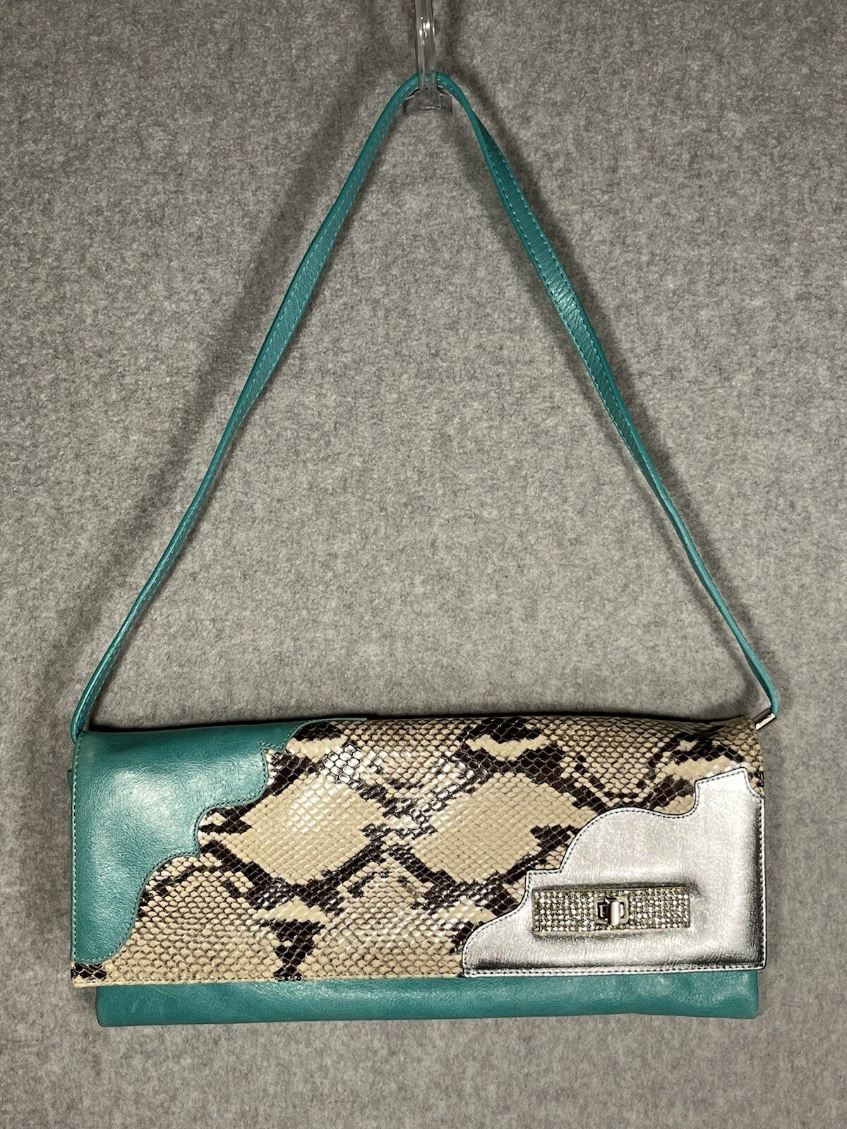 Leather Python Snakeskin purse shoulder clutch Tu… - image 3