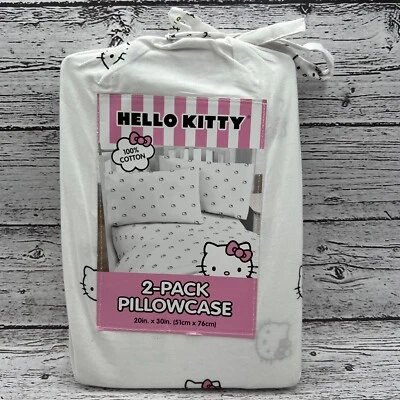 JAY FRANCO AND SONS, INC. Hello Kitty Pillowcase 2 Pack 100% Cotton White Pink Bow 20in x 30in