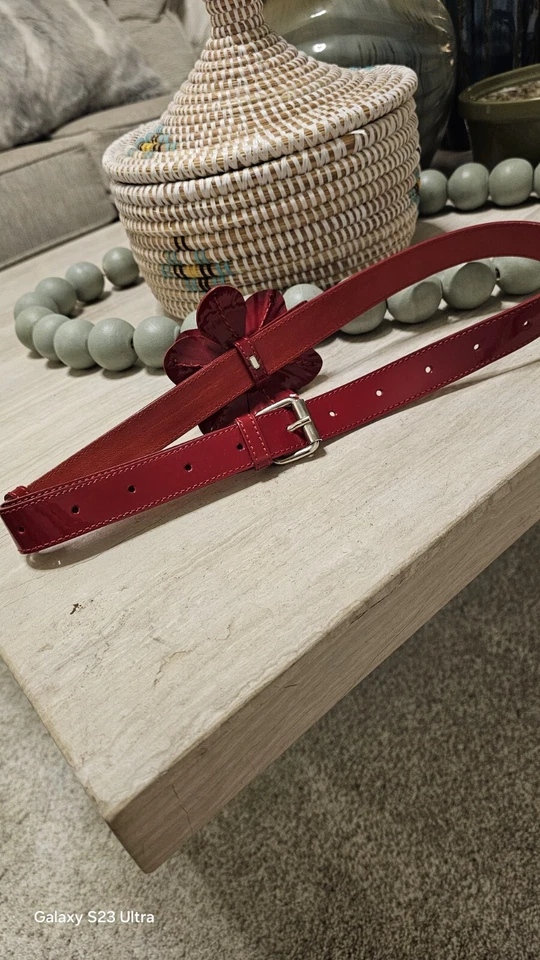 Cinturón Anne Fontaine Rojo Bovino Cuero Genuino Con Acentos Florales Hecho en Italia  Foto 3 de 4