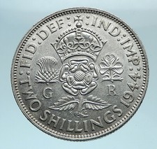 1944 United Kingdom Great Britain GEORGE VI Silver Florin 2Shillings Coin i78365