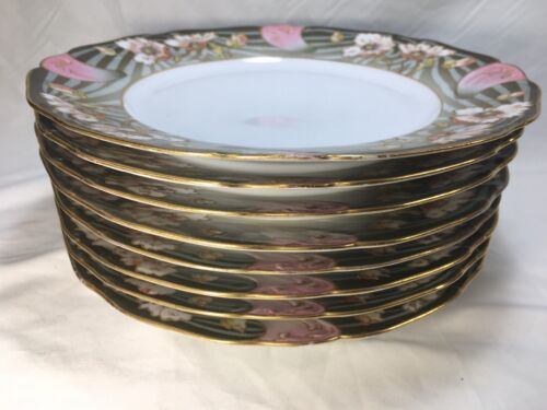 (8) R L Limoges 9.5 Inch Art Nouveau with Poppies DINNER PLATES - Picture 6 of 12