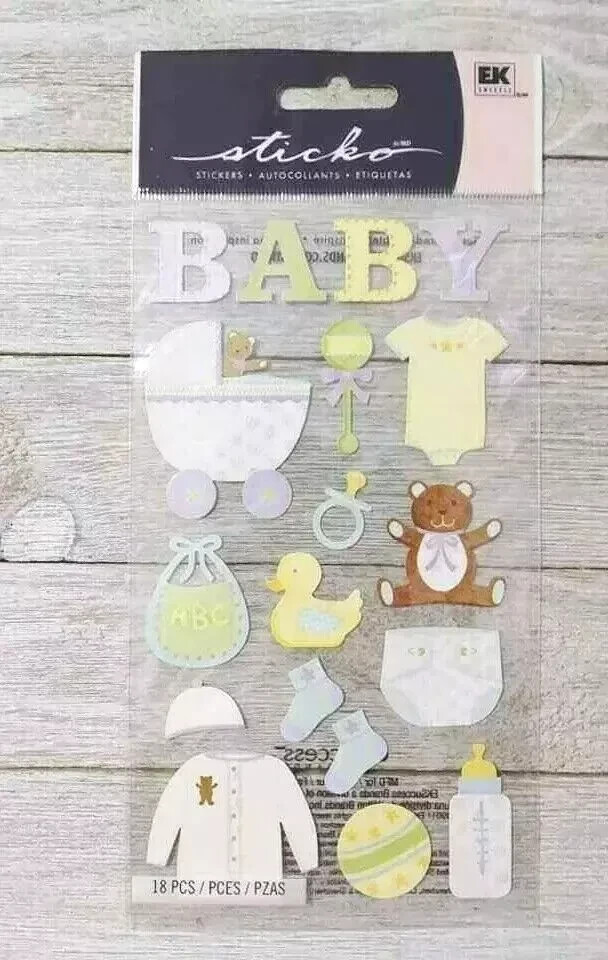 Baby shower carriage stickers scrapbook set EK Success 18pc fun glitter craft