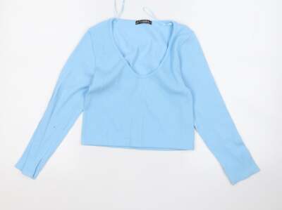 Dunnes Stores Damen Pullover blau V-Ausschnitt Polyestermischung Größe M