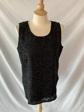 Halogen Women’s Size Medium Black Dressy Tank Top Fuzzy Eyelash Metallic NWOT
