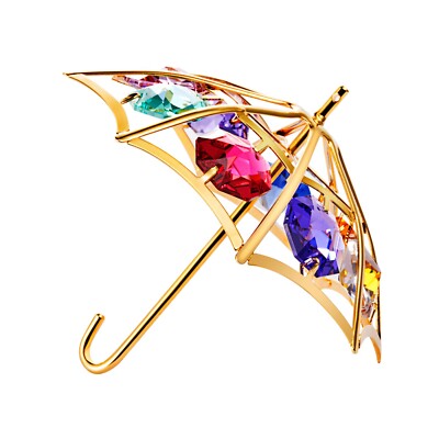 SWAROVSKI RAINBOW CRYSTAL ELEMENTS STUDDED UMBRELLA DECOR 24K GOLD PLATED
