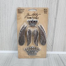 NEW Tim Holtz Idea-ology Craft Adornments 10 Metal Embellishments Crown Wing Cha