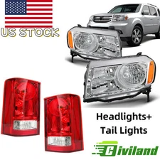For 2012-2015 Honda Pilot Halogen Chrome Housing Headlights+Tail Lights Assembly