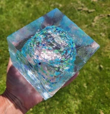 Hand Made Glass Cube with Cut Corner Paperweight / Book End 4 Inches 5+ Pounds