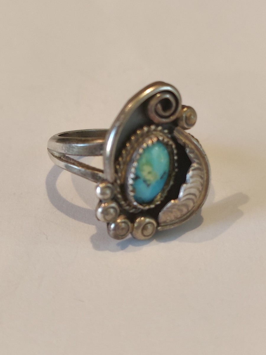 アクセサリー Navajo Sterling Silver Ring Navajo Spiny Oyster Silver Leaf Ring 35927