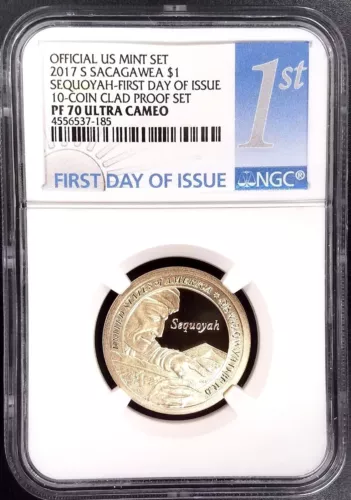 2017 S Proof  Sacagawea/Sequoyah Dollar, NGC PF 70 Ultra Cameo 1st Day of Issue!