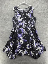 Simply Vera Vera Wang Dress Womens L Black Fit & Flare Asymmetric Floral Pleated