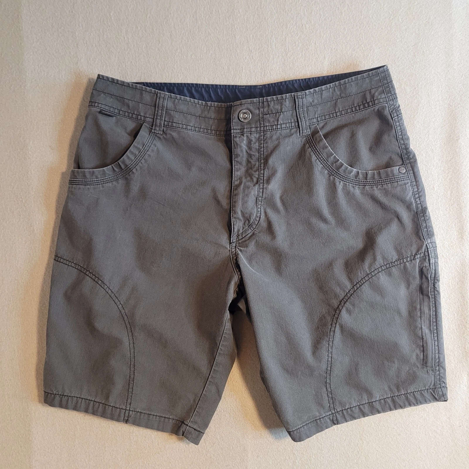 Kuhl Mens Cargo Shorts 34 x 9" Brown Vintage Patina Dye Hiking Outdoor Casual