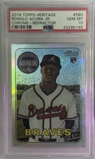 2018 Topps Heritage Ronald Acuna Jr RC CHROME REFRACTOR /569 Rookie Card PSA 10. rookie card picture