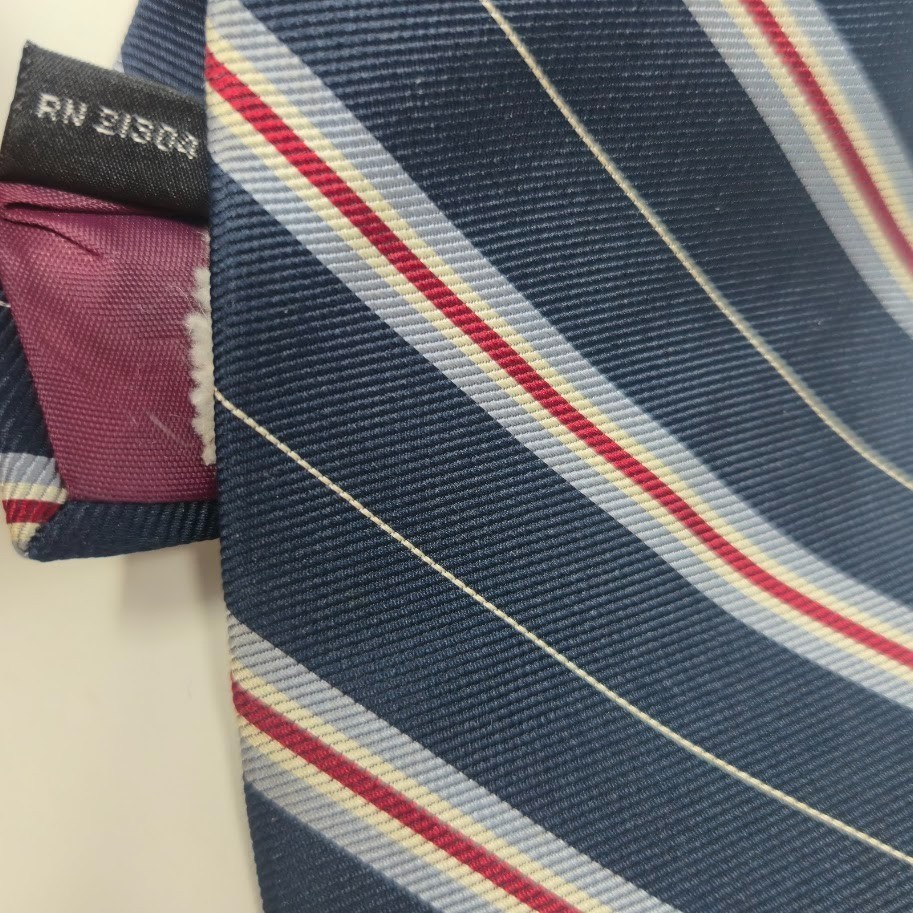 BERT PULITZER Navy, Pale Blue, and Crimson Diagonal Repp Stripe All Silk Tie image 4