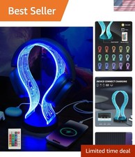 RGB Headphone Stand with 1 USB Charging Port and 1 Type-C Charging Ports, Des...