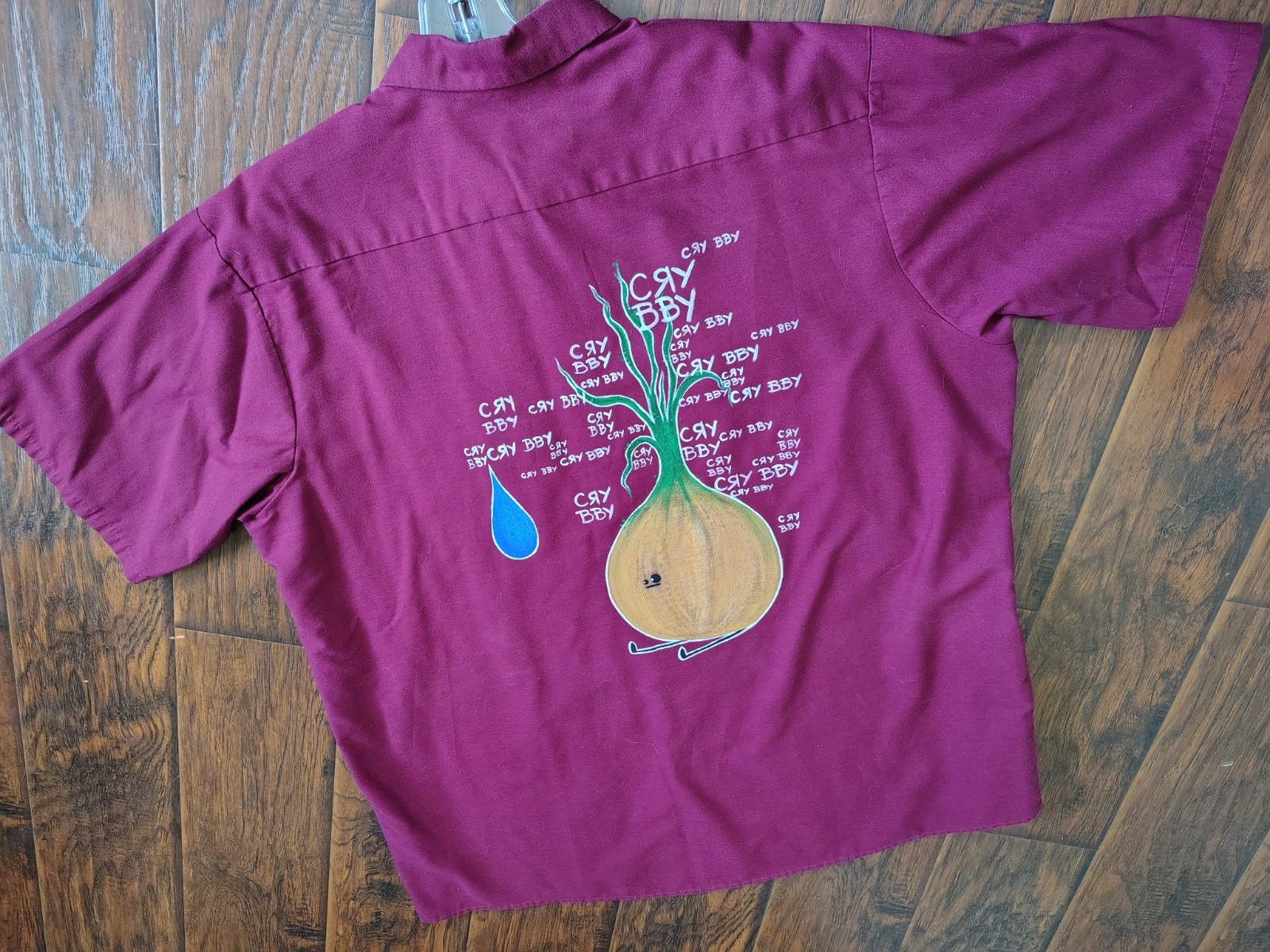 Custom Cry Bby onion plus size street wear buttondown shirt Size 2X Hand painted