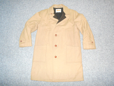 LAKELAND VTG 70'S MENS 40 OATMEAL WOOL SHELL LONG LENGTH DRIVING COAT         