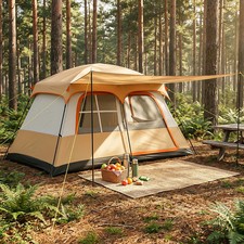 Tente Camping Familiale 4 à 6 Personnes 2 Chambres Imperméable Anti-Moustiques