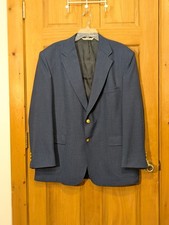 Vtg Stafford Suit Jacket Hopsack Blazer Sport Coat Wool Blend Navy Blue Men 46R