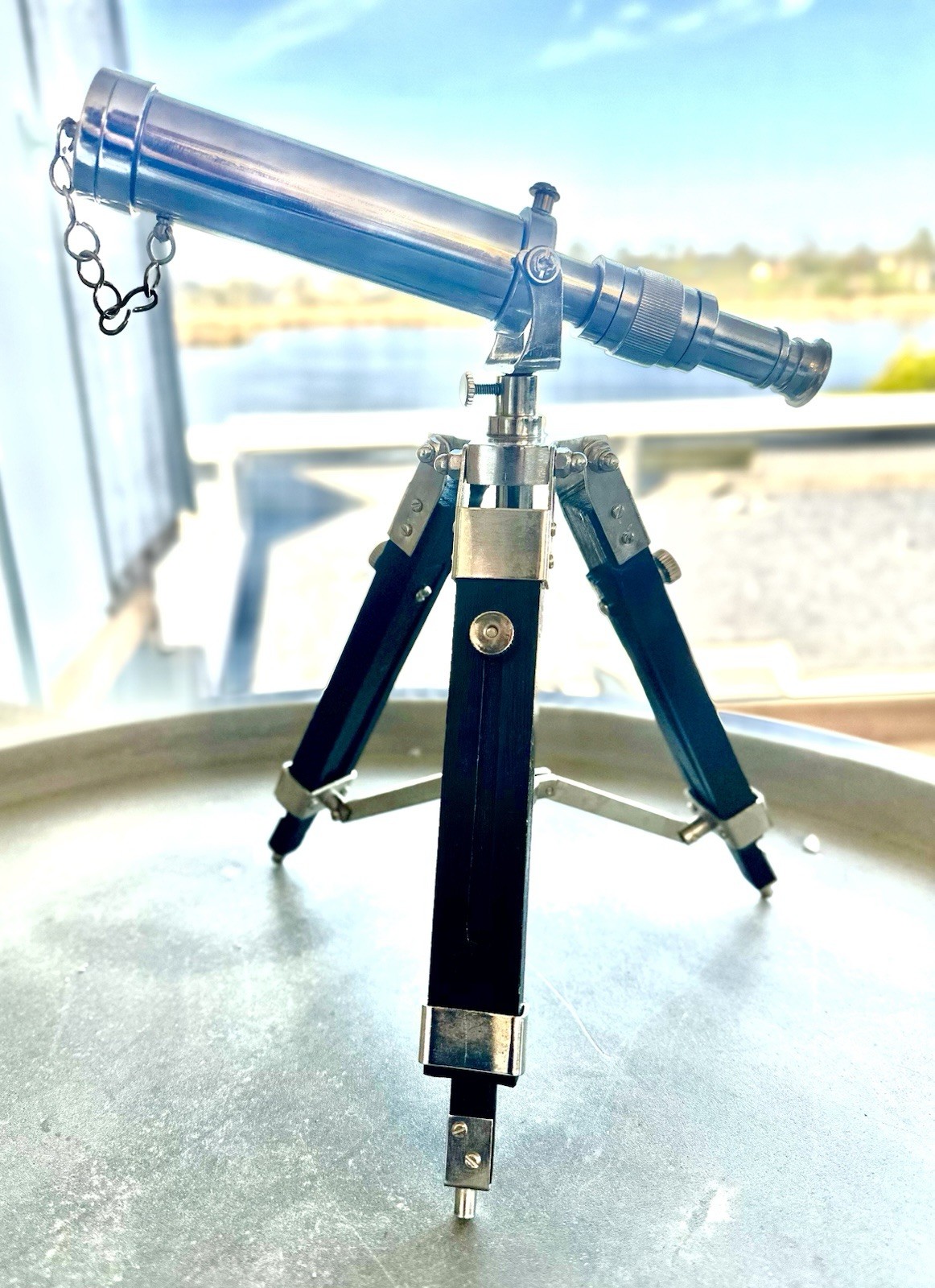 Telescope w/ Wooden Tripod Vintage Nautical Decorative Solid