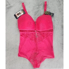 NEW Rachel Roy Teddy Womens 1X Hot Pink Curvy Collection Lace Highcut Stretch