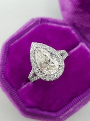 EF/VS IGI Pear/Round Cut Lab-Grown Diamond Engagement Halo Wedding Ring 14k Gold