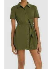 BLANK NYC Womens Green Short Sleeve Collared Mini Shirt Dress Size: XS
