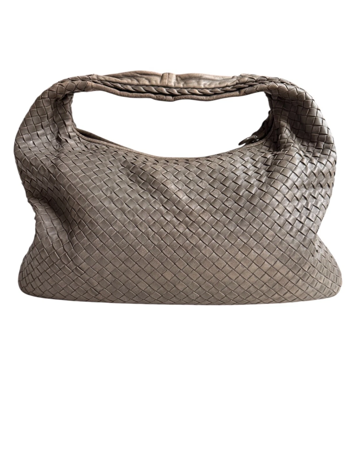 Bottega Veneta — Bottega Veneta Grey Medium Hobo Handbag Intrecciato Full Set Dust Bag, Mirror