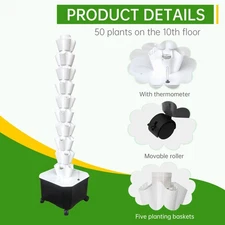 Vertical Hydroponic Garden Tower System Aeroponics Home Grow Kit 10 Layer 50 Pot