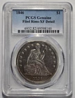1846 SEATED LIBERTY SILVER DOLLAR $1 PCGS XF DETAIL GENUINE FILED RIMS Cert Coin