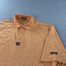Bad Birdie Polo Shirt Mens Medium Orange Printed Performance Golf Short Sleeve