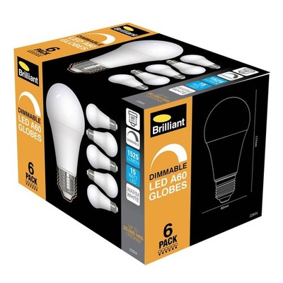 Brilliant E27 A60 1525lm LED Dimmable 15W Globe Warm white - 6 Pack