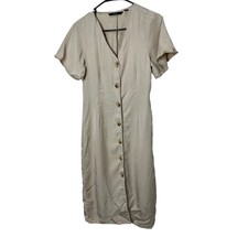Vero Moda Button Down Midi Dress Beige Short Sleeve Womens S