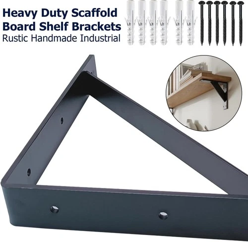 1 Pair Heavy Duty Shelf Brackets Cast Iron L Shaped Floating Wall Mount Support - Picture 6 of 8