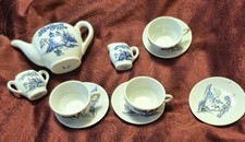 Vintage 60's Japanese Porcelain Miniature Childs Blue  White 10 Pc. Tea Set  