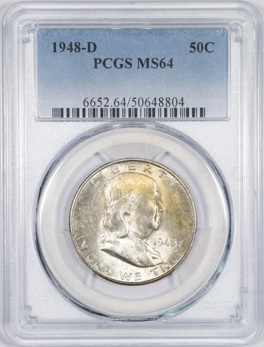 1948-D PCGS MS64 Benjamin Franklin Silver Half Dollar Uncirculated BU